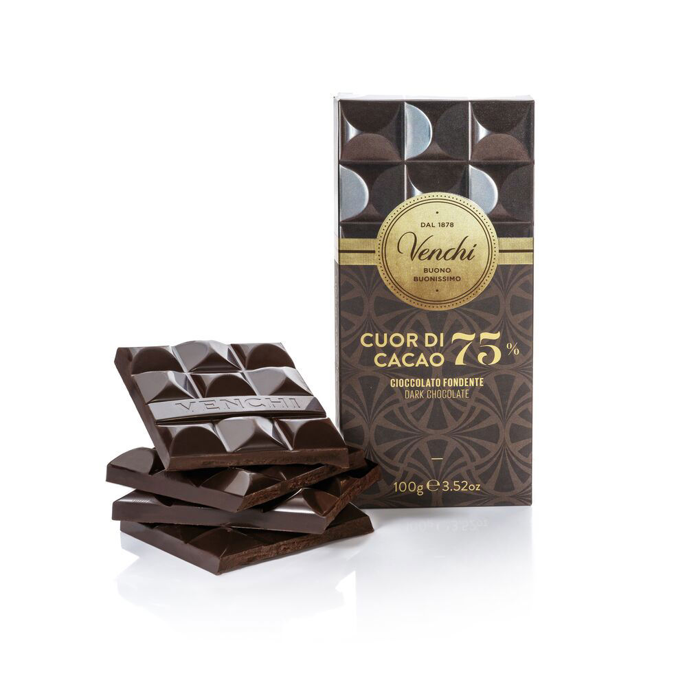 Tafel Zartbitterschokolade Venchi 75%, 100 g. “CUOR DI CACAO”